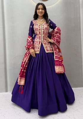Violet Work Silk Lehenga Set with Sequin for Diwali | Wedding & Festive Wear