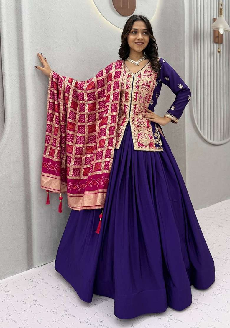 Violet Work Silk Lehenga Set with Sequin for Diwali | Wedding & Festive Wear - Indya