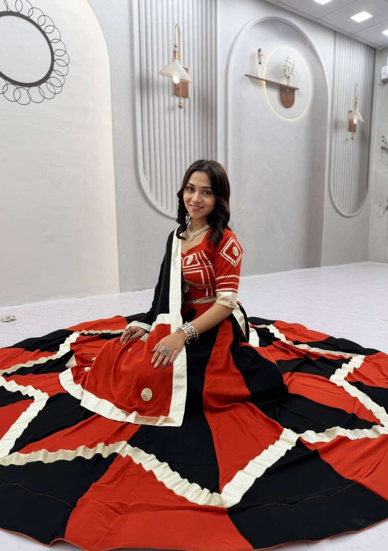 Black Gotta Patti Cotton Lehenga Set for Diwali | Wedding & Festive Wear - Indya
