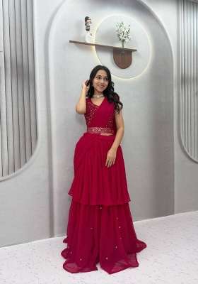 Pink Georgette Lehenga Set with Mirror Work for Diwali | Wedding & Festive Wear