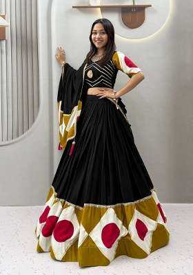 Black Cotton Lehenga Set with Printed for Diwali | Wedding & Festive Wear