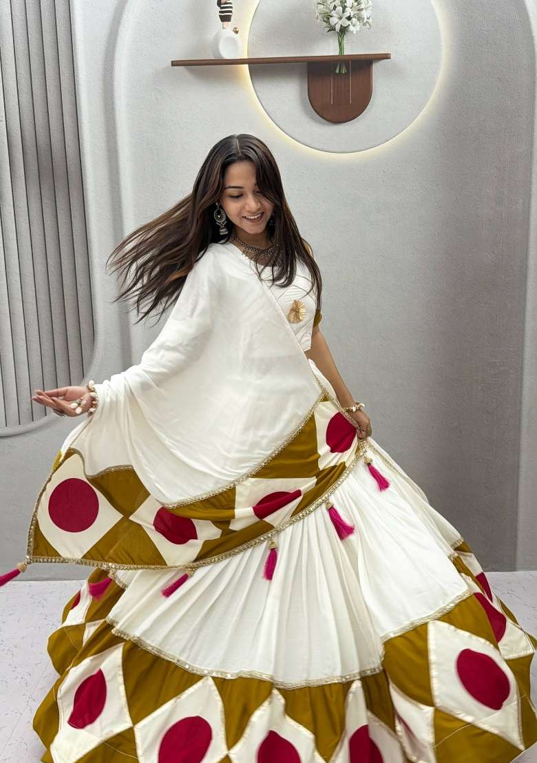 White Cotton Lehenga Set with Printed for Diwali | Wedding & Festive Wear - Indya