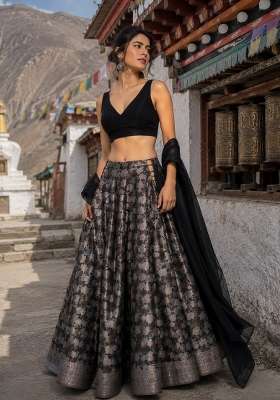 Black Weaving Work Silk Lehenga Set for Diwali | Wedding & Festive Wear