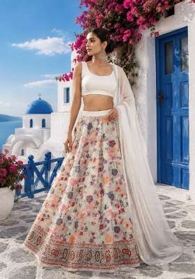 White Weaving Work Silk Lehenga Set for Diwali and Festive Wear