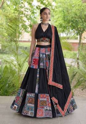 Black Crepe Lehenga Set with Printed for Diwali | Wedding & Festive Wear