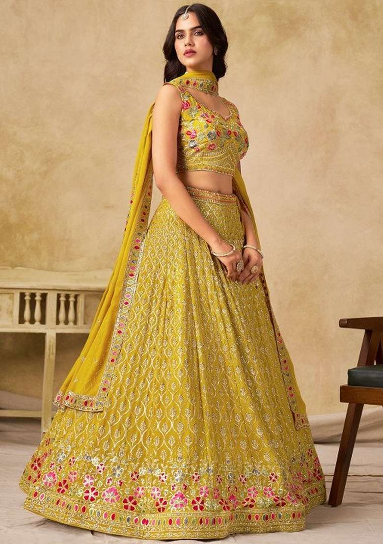 Purple Sequin Work Georgette Lehenga Set for Diwali and Festive Wear - Indya