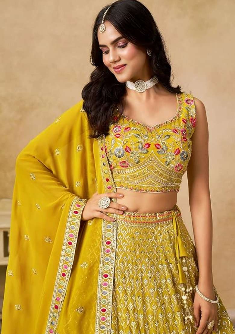 Purple Sequin Work Georgette Lehenga Set for Diwali and Festive Wear - Indya