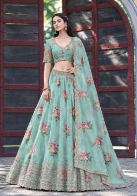 Teal Sequin Work Georgette Lehenga Set for Diwali and Festive Wear