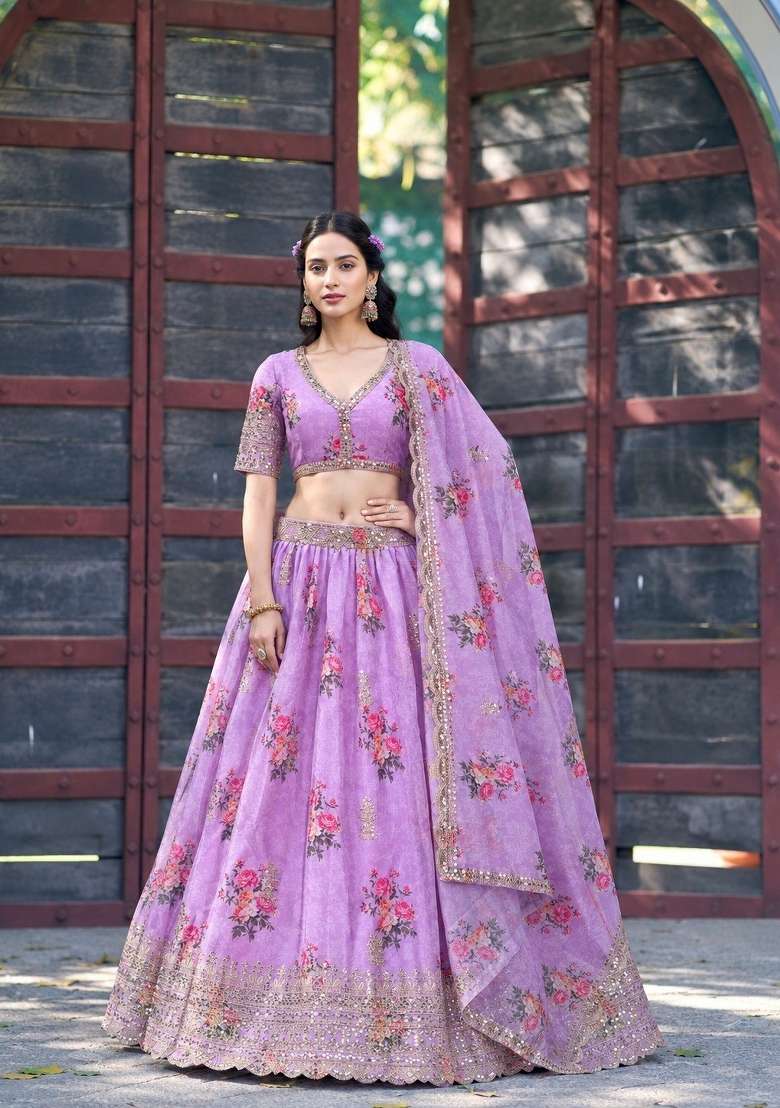 Teal Work Georgette Lehenga Set with Sequin for Diwali | Wedding & Festive Wear - Indya