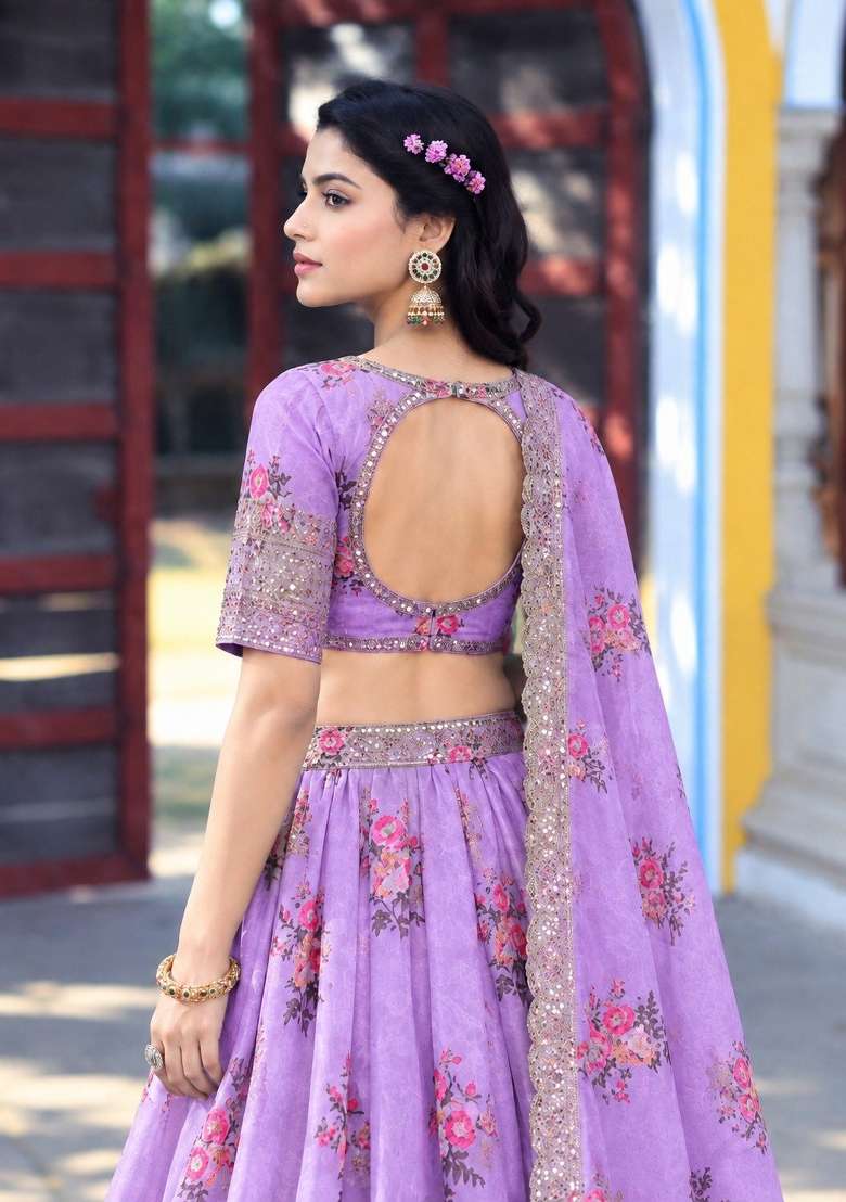 Teal Work Georgette Lehenga Set with Sequin for Diwali | Wedding & Festive Wear - Indya