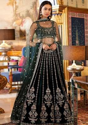 Green Sequin Work Georgette Lehenga Set for Diwali and Festive Wear