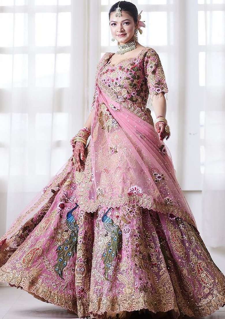 Pink Work Georgette Lehenga Set with Sequin for Diwali | Wedding & Festive Wear - Indya