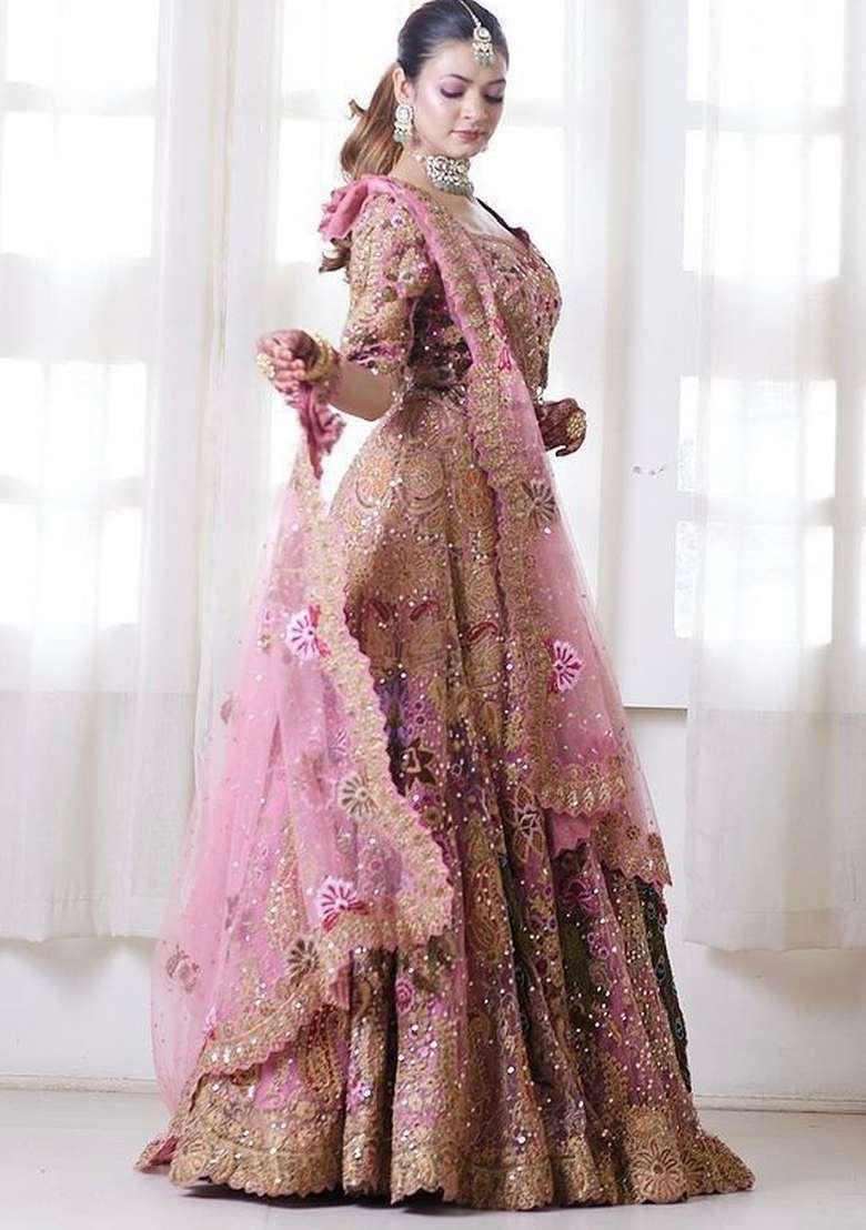 Pink Work Georgette Lehenga Set with Sequin for Diwali | Wedding & Festive Wear - Indya