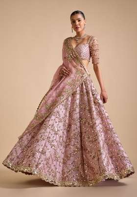 Pink Work Silk Lehenga Set with Sequin for Diwali | Wedding & Festive Wear