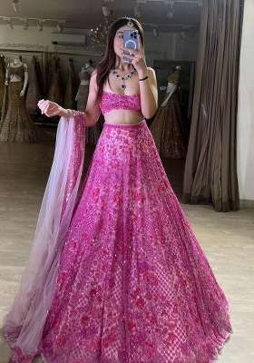 Pink Embroidery Net Lehenga Set for Diwali and Festive Wear