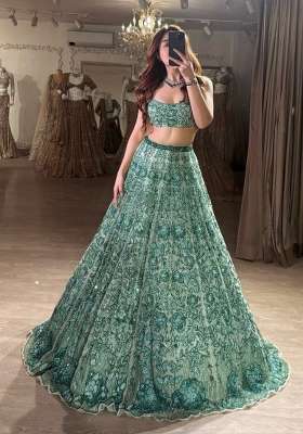 Green Embroidery Georgette Lehenga Set for Diwali and Festive Wear