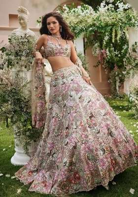 White Embroidery Georgette Lehenga Set for Diwali and Festive Wear