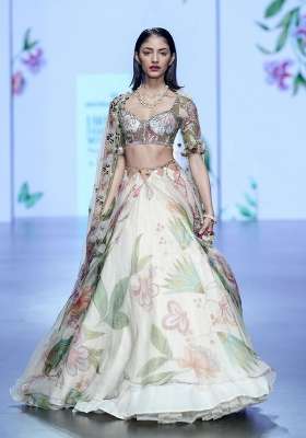 Cream Silk Lehenga Set with Printed for Diwali | Wedding & Festive Wear