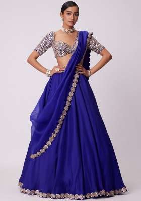 Royal Blue Embroidery Georgette Lehenga Set for Diwali and Festive Wear