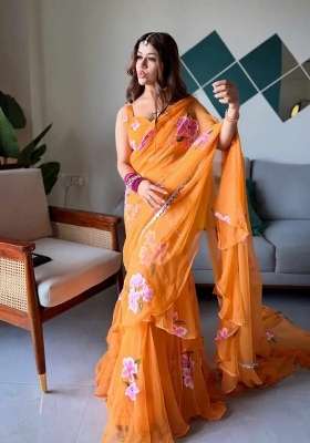 Orange Georgette Lehenga Set with Printed for Diwali | Wedding & Festive Wear