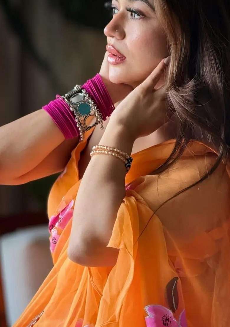 Orange Georgette Lehenga Set with Printed for Diwali | Wedding & Festive Wear - Indya