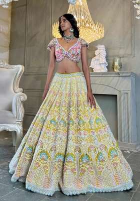 Yellow Work Silk Lehenga Set with Sequin for Diwali | Wedding & Festive Wear