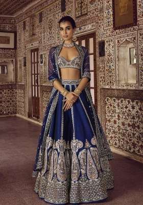 Blue Silk Lehenga Set with Embroidery for Diwali | Wedding & Festive Wear
