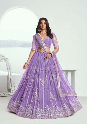 Lavender Thread Work Net Lehenga Set for Diwali and Festive Wear