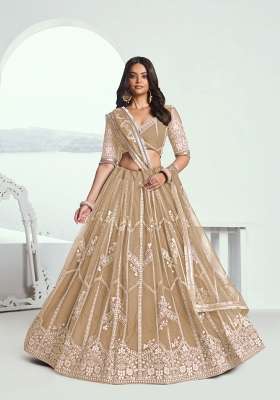 Chiku Thread Work Net Lehenga Set for Diwali and Festive Wear