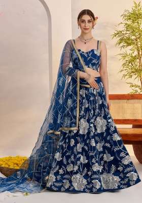 Blue Net Lehenga Set with Thread Work for Diwali | Wedding & Festive Wear