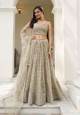 Grey Net Lehenga Set with Thread Work for Diwali | Wedding & Festive Wear