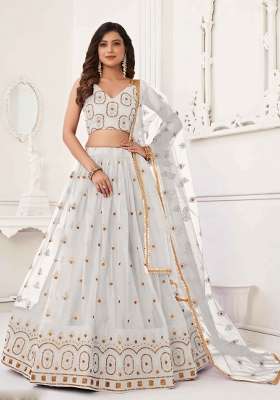 White Net Lehenga Set with Thread Work for Diwali | Wedding & Festive Wear