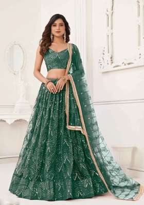 Green Net Lehenga Set with Thread Work for Diwali | Wedding & Festive Wear