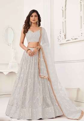 White Net Lehenga Set with Thread Work for Diwali | Wedding & Festive Wear