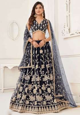 Blue Thread Work Net Lehenga Set for Diwali and Festive Wear