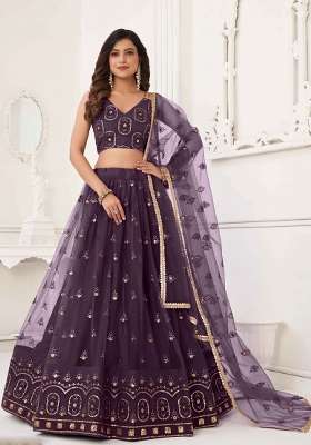 White Thread Work Net Lehenga Set for Diwali and Festive Wear