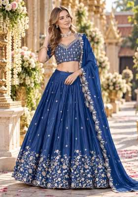 Orange Silk Lehenga Set with Embroidery for Diwali | Wedding & Festive Wear