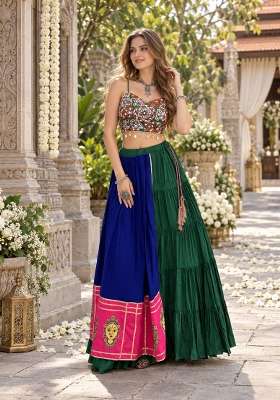 Blue Embroidery Rayon Lehenga Set for Diwali and Festive Wear