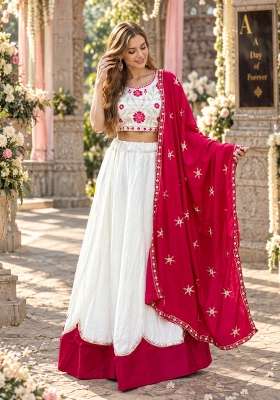 Rani Pink Cotton Lehenga Set with Thread Work for Diwali | Wedding & Festive Wear
