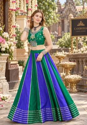 Emerald Work Cotton Lehenga Set with Sequin for Diwali | Wedding & Festive Wear