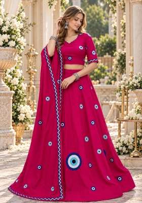 Rani Pink Cotton Lehenga Set with Thread Work for Diwali | Wedding & Festive Wear