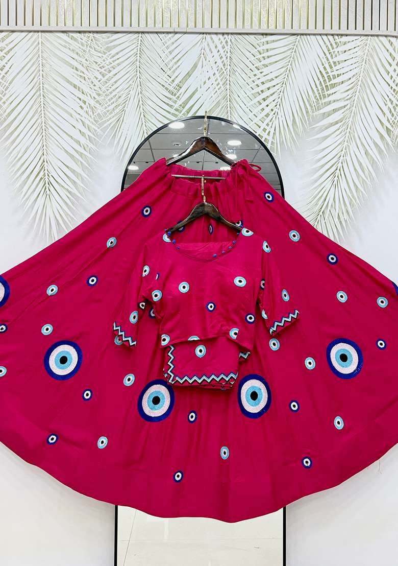Rani Pink Cotton Lehenga Set with Thread Work for Diwali | Wedding & Festive Wear - Indya