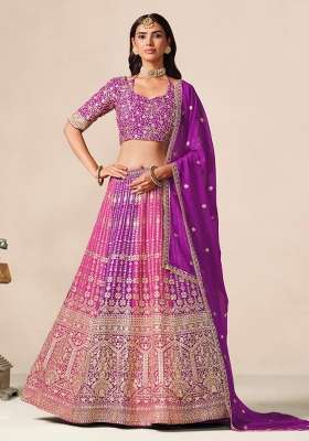 Purple Georgette Lehenga Set with Embroidery for Diwali | Wedding & Festive Wear
