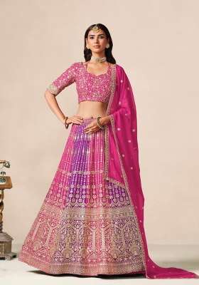 Rani Pink Embroidery Georgette Lehenga Set for Diwali and Festive Wear