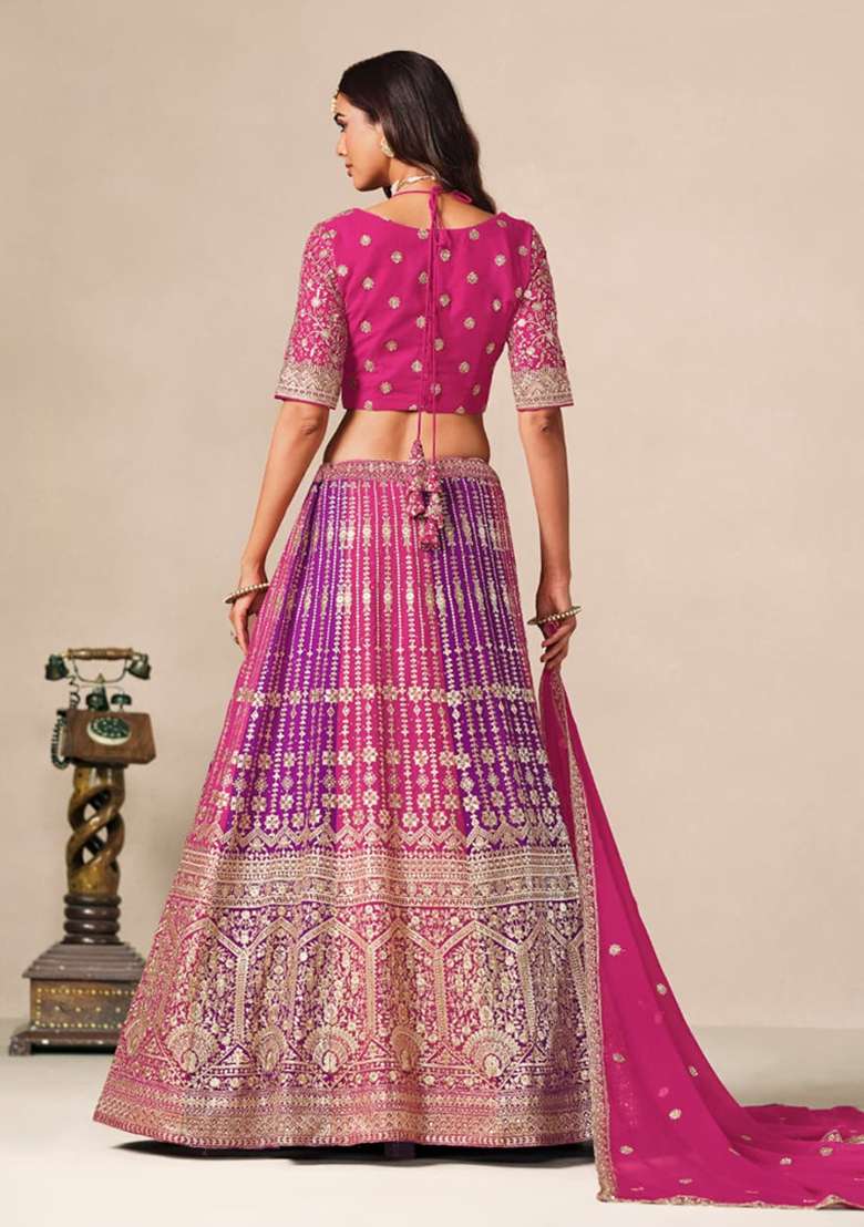 Rani Pink Embroidery Georgette Lehenga Set for Diwali and Festive Wear - Indya