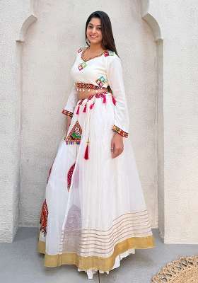 White Embroidery Rayon Lehenga Set for Diwali and Festive Wear
