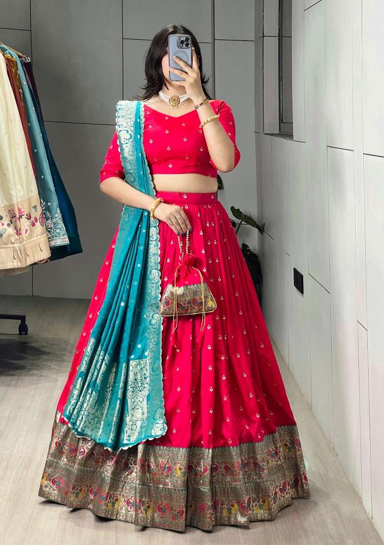 Firozi Zari Work Silk Lehenga Set - Indya