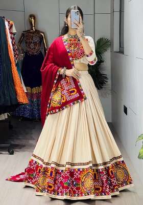 Maroon Embroidery Cotton Lehenga Set