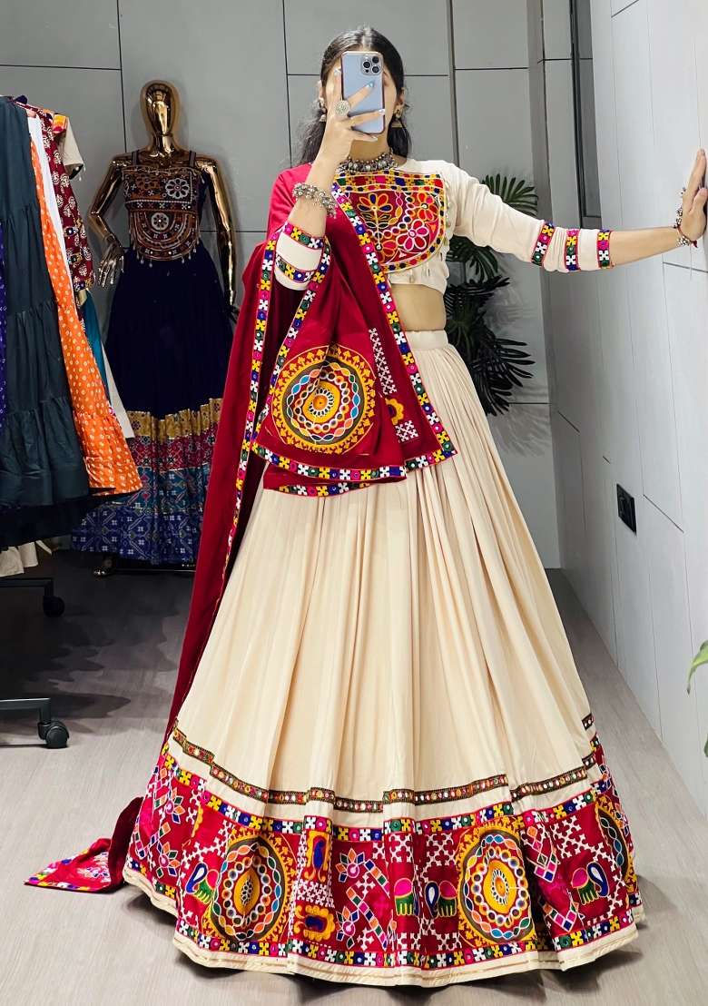 Maroon Embroidery Cotton Lehenga Set - Indya