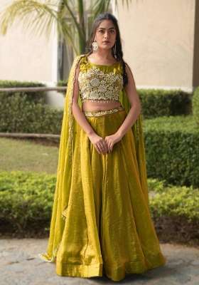 Yellow Sequin Work Fendi Lehenga Set
